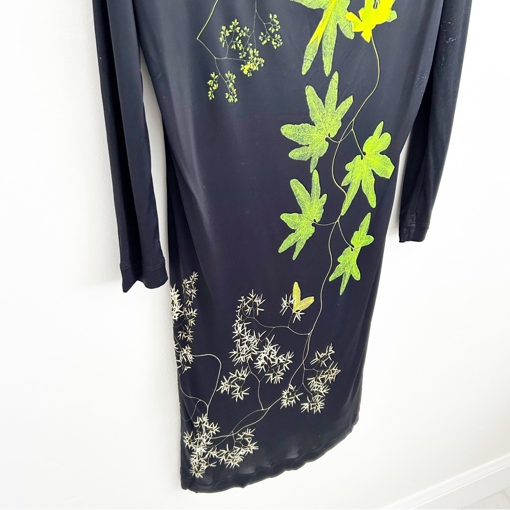 Fuzzi Black Green Floral Print Knee Length Jersey Viscose/Rayon Dress Size XL - Picture 9 of 12